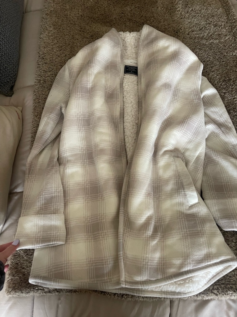 Plaid Sherpa-Lined Women’s Coat - Cream Taupe